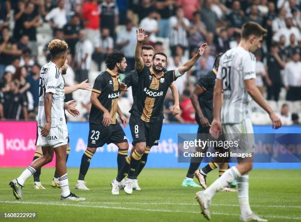 Emin Mahmudov of Neftci Baku PFK celebrates his team's first goal during the UEFA Europa League Third Qualifying Round Second Leg match between...