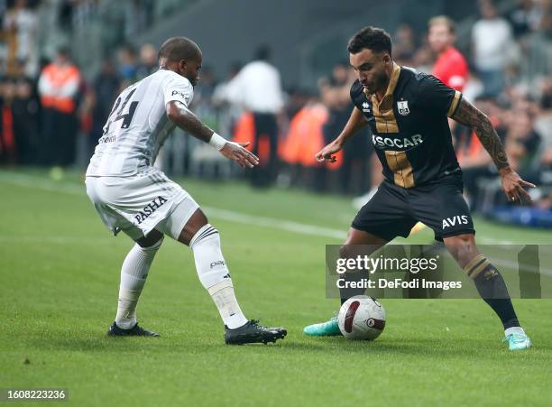 Keelan Lebon of Neftci Baku PFK controls the ball during the UEFA Europa League Third Qualifying Round Second Leg match between Besiktas and Neftci...