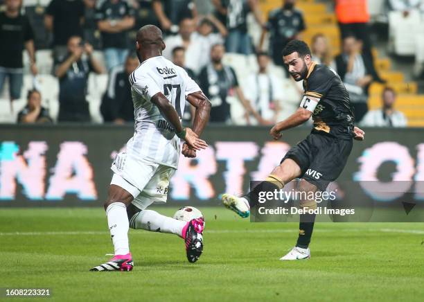 Emin Mahmudovof Neftci Baku PFK scores his team's first goal during the UEFA Europa League Third Qualifying Round Second Leg match between Besiktas...
