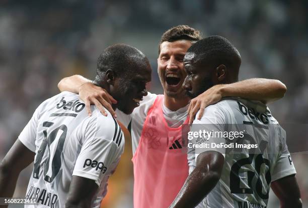 Vincent Abubakar of Besiktas celebrates his team's first goal during the UEFA Europa League Third Qualifying Round Second Leg match between Besiktas...