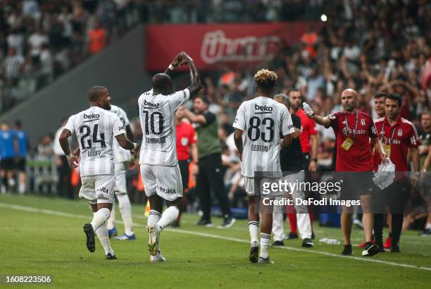 Vincent Abubakar of Besiktas celebrates his team's first goal during the UEFA Europa League Third Qualifying Round Second Leg match between Besiktas...