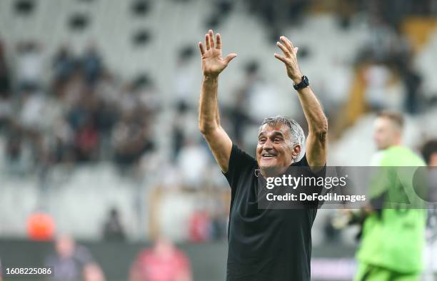 Head coach Senol Gunes of Besiktas celebrates during the UEFA Europa League Third Qualifying Round Second Leg match between Besiktas and Neftci Baku...