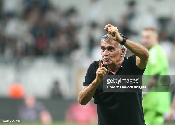 Head coach Senol Gunes of Besiktas celebrates during the UEFA Europa League Third Qualifying Round Second Leg match between Besiktas and Neftci Baku...