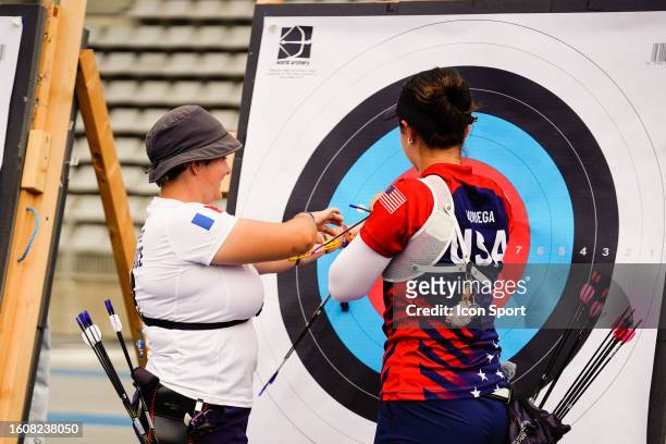 Caroline LOPEZ of France during the world cup and olympic games preparation of Archery at Esplanade Des Invalides on August 18, 2023 in Paris, France.