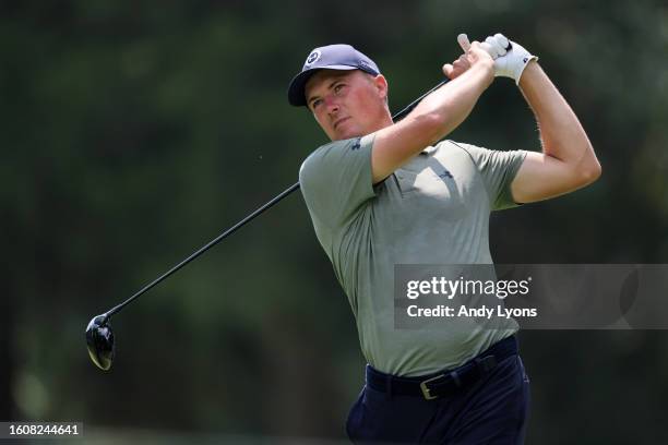 Jordan Spieth of the United States plays his shot from the seventh tee during the second round of the FedEx St. Jude Championship at TPC Southwind on...