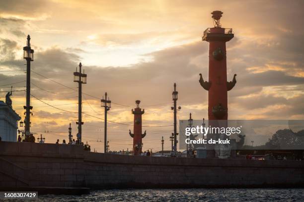 spit of vasilievsky island at sunset. saint-petersburg. russia - neva river stock pictures, royalty-free photos & images