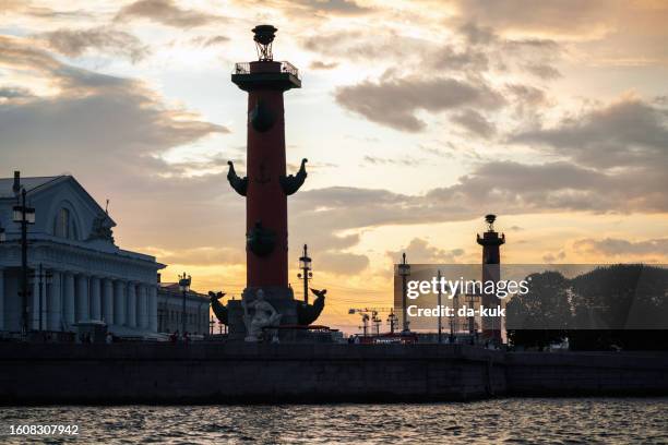 spit of vasilievsky island at sunset. saint-petersburg. russia - neva river stock pictures, royalty-free photos & images