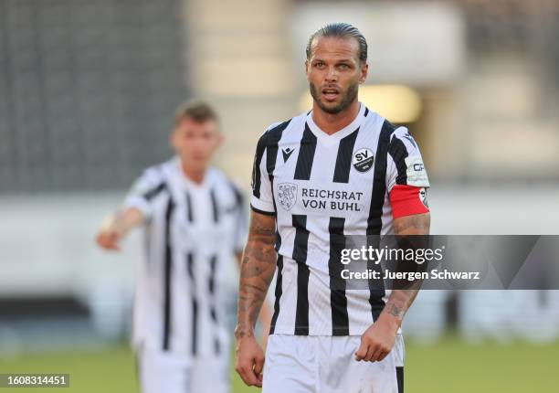 Dennis Diekmeier of Sandhausen looks on during the Third Bundesliga match between SV Sandhausen and Dynamo Dresden at GP Stadion am Hardtwald on...