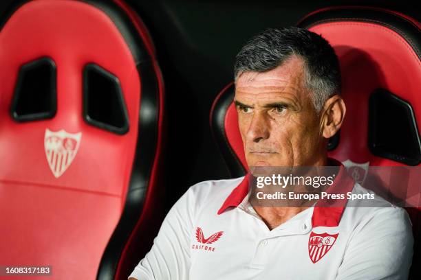 Jose Luis Mendilibar, head coach of Sevilla FC, looks on during the Spanish league, LaLiga EA Sports, football match played between Sevilla FC and...