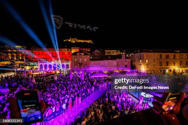 Drone Light Show during event organized by Rimac Group and Europa Park held in Hvar on Hvar Island, Croatia on August 10, 2023. Rimac Group and the...