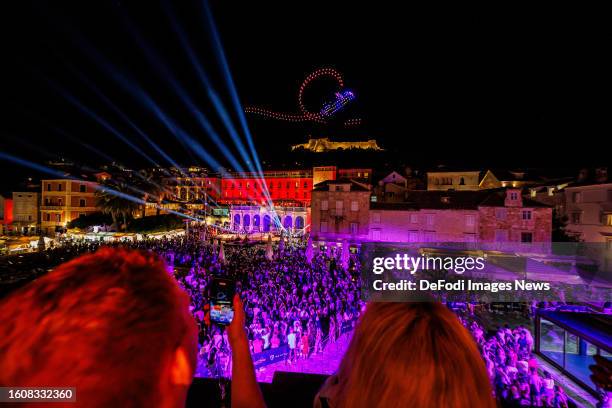 Drone Light Show during event organized by Rimac Group and Europa Park held in Hvar on Hvar Island, Croatia on August 10, 2023. Rimac Group and the...