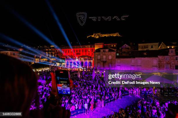 Drone Light Show during event organized by Rimac Group and Europa Park held in Hvar on Hvar Island, Croatia on August 10, 2023. Rimac Group and the...