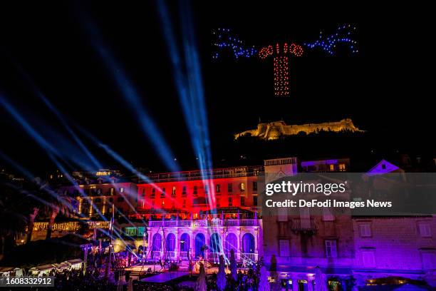 Drone Light Show during event organized by Rimac Group and Europa Park held in Hvar on Hvar Island, Croatia on August 10, 2023. Rimac Group and the...