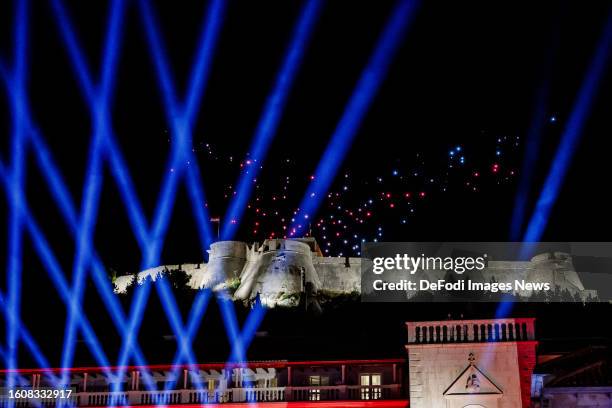 Drone Light Show during event organized by Rimac Group and Europa Park held in Hvar on Hvar Island, Croatia on August 10, 2023. Rimac Group and the...