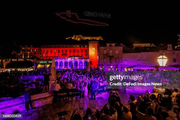 Drone Light Show during event organized by Rimac Group and Europa Park held in Hvar on Hvar Island, Croatia on August 10, 2023. Rimac Group and the...