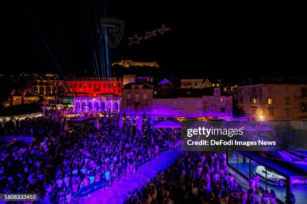 Drone Light Show during event organized by Rimac Group and Europa Park held in Hvar on Hvar Island, Croatia on August 10, 2023. Rimac Group and the...