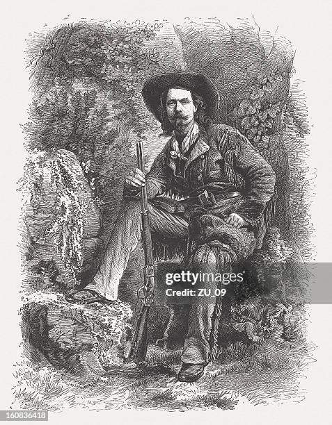 buffalo bill (1846-1917) american showman, wood engraving, published in 1877 - cody wyoming stock illustrations