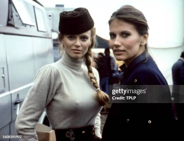 Swedish actresses Kristina Wayborn, is Magda, and Maud Adams, is Octopussy, pose for a portrait during the filming of the 1983 James Bond spy movie,...