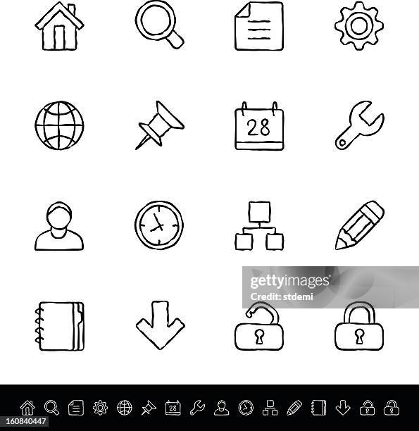 internet vector icons set on white background - push pin vector stock illustrations