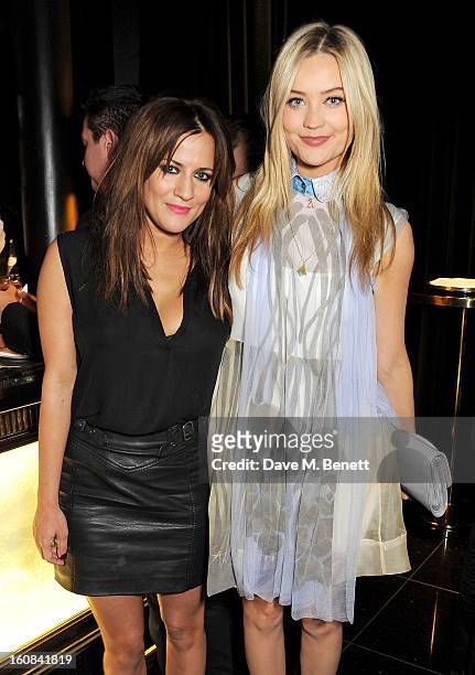 Caroline Flack and Laura Whitmore attend the Pre-BAFTA Party hosted by EE and Esquire ahead of the 2013 EE British Academy Film Awards at The Savoy...