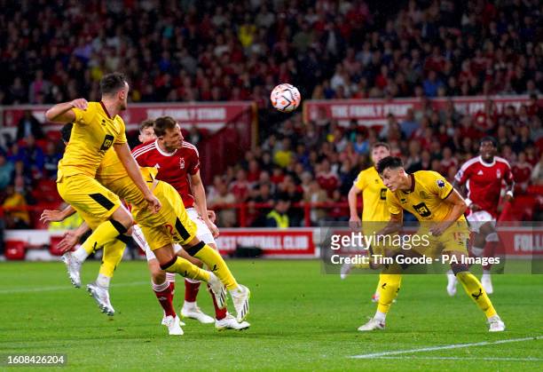 Nottingham Forest's Chris Wood scores their side's second goal of the game during the Premier League match at the City Ground, Nottingham. Picture...