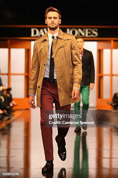 Model showcases designs by Calibre on the runway during the David Jones A/W 2013 Season Launch at David Jones Castlereagh Street on February 6, 2013...