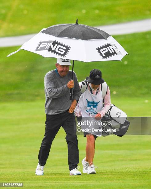 Billy Mayfair of the United States, who finished the day third on the leaderboard at -5, walks the fairway on hole nine on day one of the Shaw...