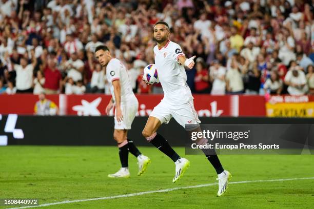 Youssef En-Nesyri of Sevilla FC celebrates a goal during the Spanish league, LaLiga EA Sports, football match played between Sevilla FC and Valencia...