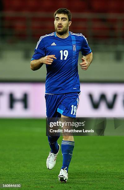 Sokratis Papastathopoulos of Greece in action during the International Friendly match between Greece and Switzerland at Karaiskakis Stadium on...