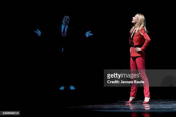 Michelle Hunziker performs In "Mi Scappa Da Ridere" Theatre Play at Teatro Nuovo on February 6, 2013 in Milan, Italy.