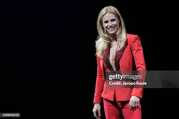 Michelle Hunziker performs In "Mi Scappa Da Ridere" Theatre Play at Teatro Nuovo on February 6, 2013 in Milan, Italy.