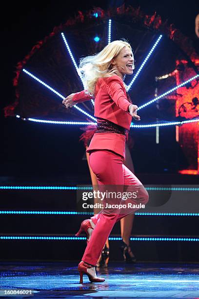 Michelle Hunziker performs In "Mi Scappa Da Ridere" Theatre Play at Teatro Nuovo on February 6, 2013 in Milan, Italy.