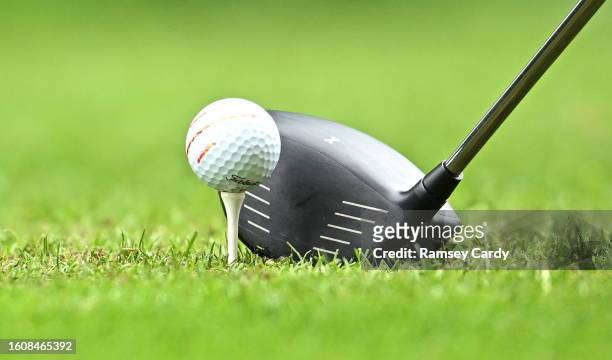 Antrim , United Kingdom - 18 August 2023; A general view of a Titleist golf ball and driver during day two of the ISPS HANDA World Invitational...