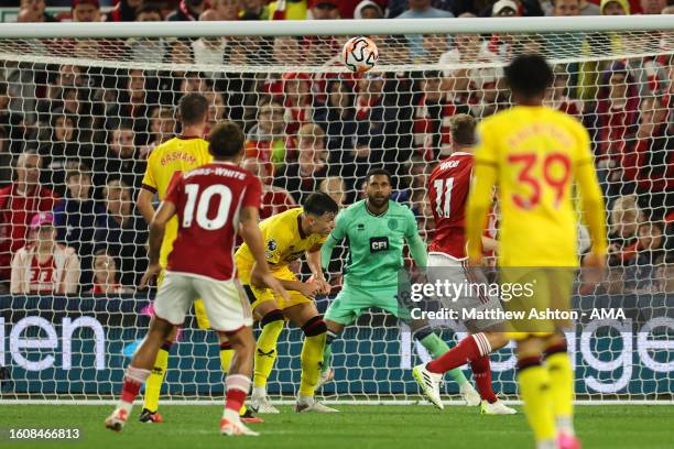 Chris Wood of Nottingham Forest scores a goal to make it 2-1 during the Premier League match between Nottingham Forest and Sheffield United at City...