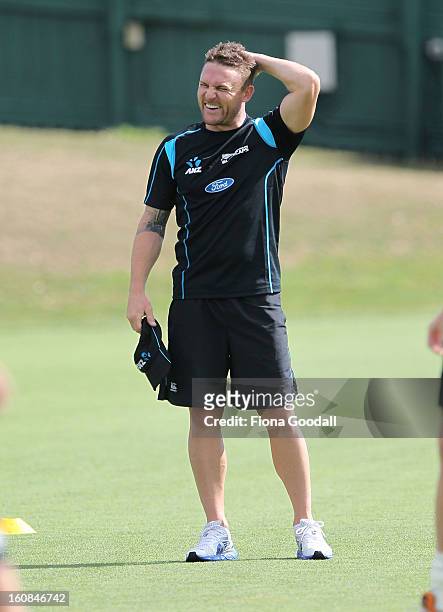 Black Caps captain Brendon McCullum during a New Zealand training session at Eden Park on February 7, 2013 in Auckland, New Zealand.