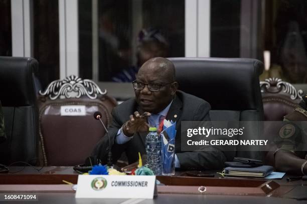 Abdel-Fatau Musah, Economic Community of West African States commissioner for political affairs and security, addresses the media on the verdict of...