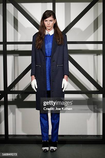 Model poses at the Tanya Taylor fall 2013 presentation at The Museum of Modern Art on February 6, 2013 in New York City.