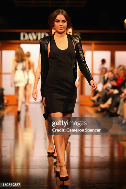 Model Bambi Northwood-Blyth showcases designs by Dion Lee on the runway during the David Jones A/W 2013 Season Launch at David Jones Castlereagh...