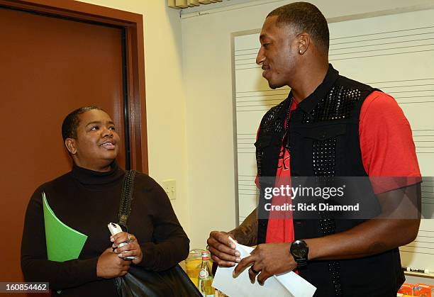 Monica Young, Blue Key Management and Singer/Songwriter/GRAMMY Nominee Lecrae backstage at The 55th Annual GRAMMY Awards - GRAMMY Camp Basic Training...