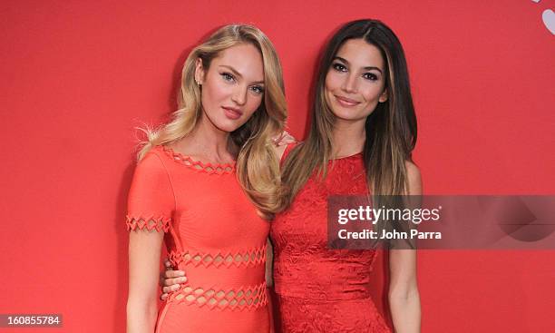 Candice Swanepoel and Lily Aldridge attend Victoria's Secret Angels celebrate Valentine's Day with fans at Victoria's Secret, Herald Square on...