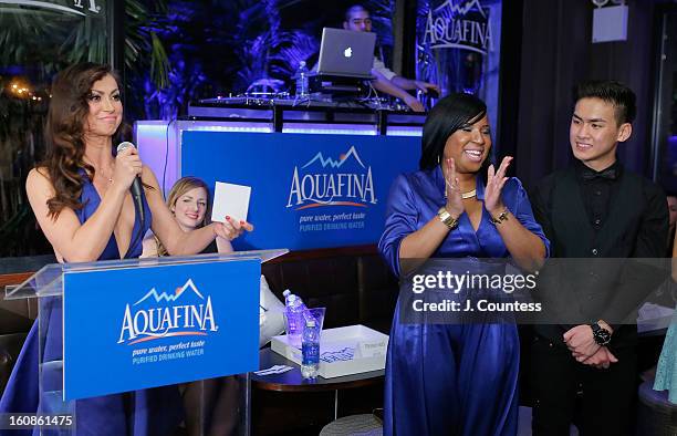 Dancer and host Karina Smirnoff introduces the competitors during the Aquafina "Pure Challenge" at the Aquafina "Pure Challenge" After Party at The...