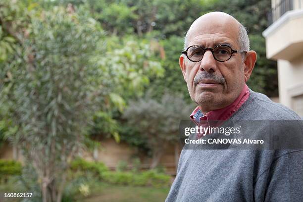 Mohamed Elbaradei Receives 'paris Match' At His House In Cairo. Le Caire, 7 février 2011 : le prix Nobel de la paix 2005 Mohamed EL BARADEI, ancien...