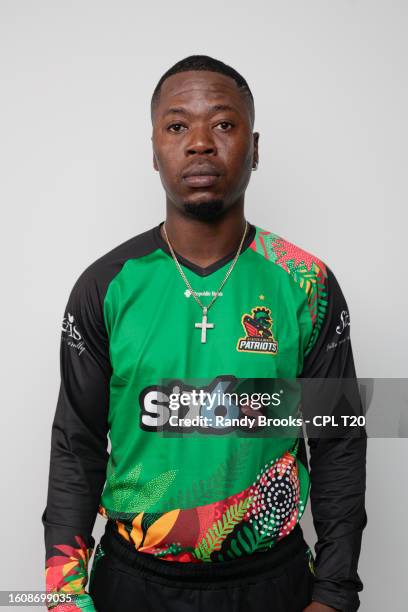 Sherfane Rutherford of Saint Kitts and Nevis Patriots during a Republic Bank Caribbean Premier League portrait session at Soco House in Rodney Bay,...