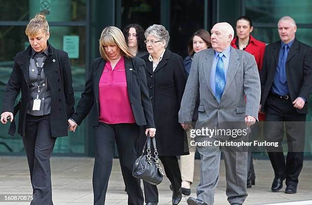 Family members of PC Nicola Hughes and PC Fiona Bone, led by a police liasion office , arrive at Preston Crown Court, where Dale Cregan is charged...