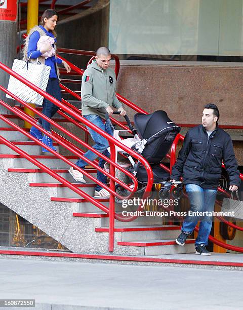 Real Football Player Pepe and Ana Sofia Henao with their newborn are seen on February 6, 2013 in Madrid, Spain.