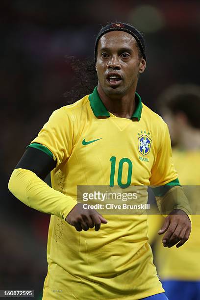 Ronaldinho of Brazil in action during the International friendly between England and Brazil at Wembley Stadium on February 6, 2013 in London, England.
