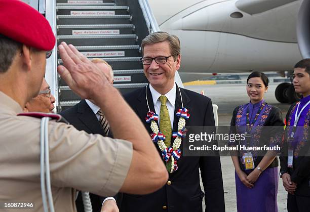 German Foreign Minister Guido Westerwelle, when he arrives at the Ninoy Aquinto International Airport on February 7, 2013 in Manila, Philippines....