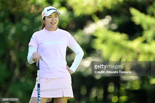 Kotone Hori of Japan smiles on the 2nd green during the second round of NEC Karuizawa72 Golf Tournament at Karuizawa 72 Golf North Course on August...