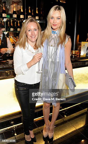 Katie Banks and Laura Whitmore attend the Pre-BAFTA Party hosted by EE and Esquire ahead of the 2013 EE British Academy Film Awards at The Savoy...