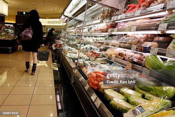 Shopper leaves vegetable shelf without buying at a supermarket on February 7, 2013 in Tokyo, Japan. A recent servey shows Tokyo as the most expensive...